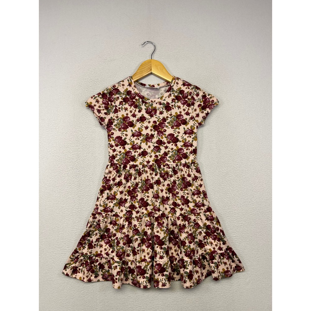 Floral Cottagecore Knit Works Girls XS 6/6X Pink Tiered Ruffle Dress